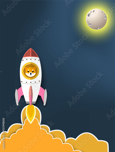 Blockchain with a rocket. Bitcoin is Symbol going in to sky.Blockchain technologies,bitcoins,altcoins,finance digital money market, Vector banner and Digital cryptocurrency concept.