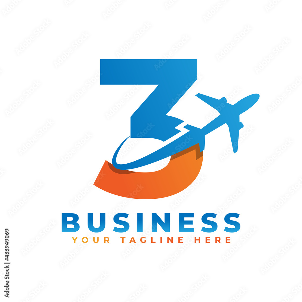 Number 3 with Airplane Logo Design. Suitable for Tour and Travel, Start up, Logistic, Business Logo Template
