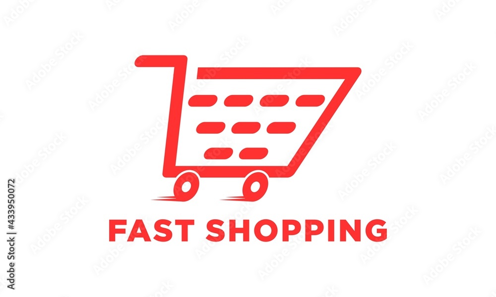 Red fast shopping trolley icon logo Red fast shopping trolley icon logo