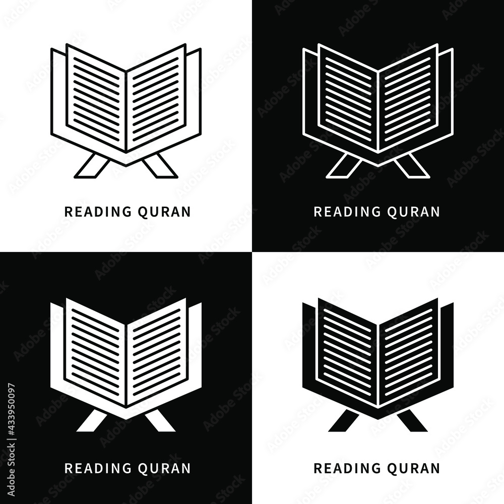Reading Quran Icon Logo. Muslim Culture Worship Pray Al-Quran Vector Symbol Illustration Reading Quran Icon Logo. Muslim Culture Worship Pray Al-Quran Vector Symbol Illustration