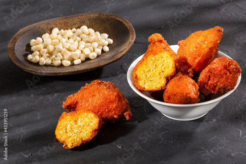 Sweet corn torrejitas, traditional homemade recipe - Zea mays photo