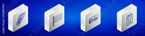 Set Isometric line Kankles, National Russia flag, Tanker truck and Calendar 12 june icon. Vector