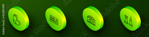 Set Isometric line Valenki, Made in Russia, Tin can with caviar and Chess icon. Vector