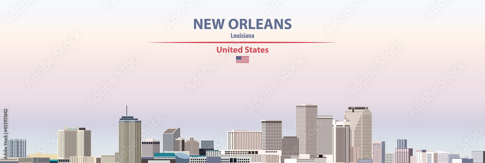 New Orleans cityscape on sunset sky background vector illustration