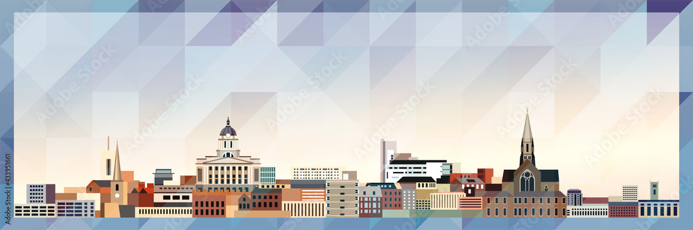 Nottingham skyline vector colorful poster on beautiful triangular texture background