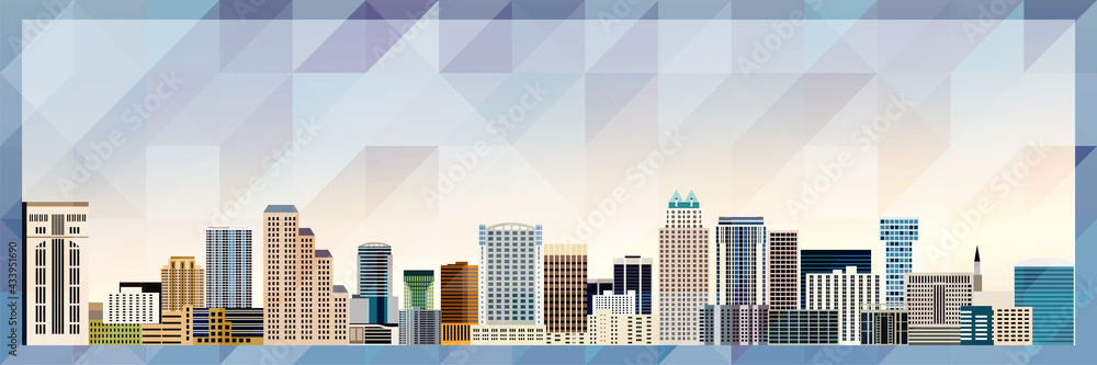 Orlando skyline vector colorful poster on beautiful triangular texture background