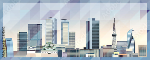 Nagoya skyline vector colorful poster on beautiful triangular texture background