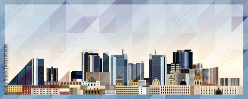 Naples skyline vector colorful poster on beautiful triangular texture background