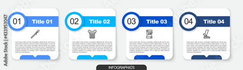 Set line Medieval spear, Ancient column, Decree, parchment, scroll and Hermes sandal. Business infographic template. Vector