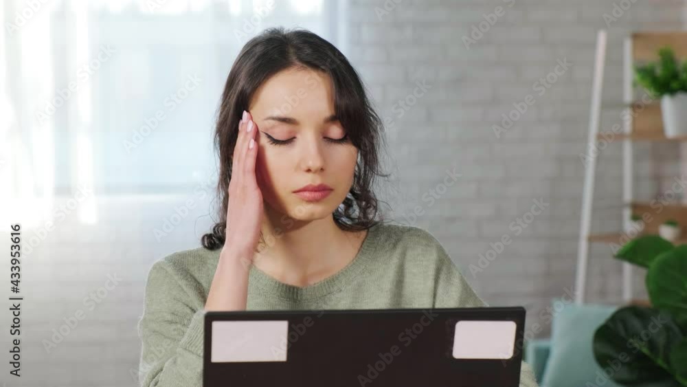 Frustrated stressed woman feeling tired worried about work problem looking at laptop screen, businesswoman troubled with reading bad news online, email notification. Frustrated stressed woman feeling tired worried about work problem looking at laptop screen, businesswoman troubled with reading bad news online, email notification.