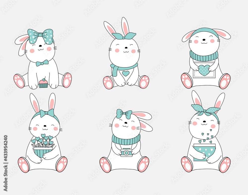 The cute rabbit animal cartoon. hand drawn style