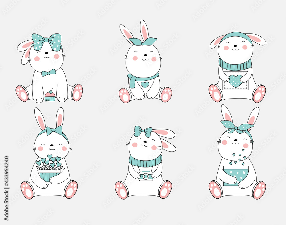 The cute rabbit animal cartoon. hand drawn style The cute rabbit animal cartoon. hand drawn style