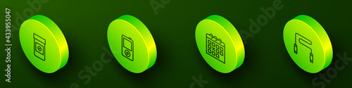 Set Isometric line Anabolic drugs, Music player, Calendar fitness and Jump rope icon. Vector