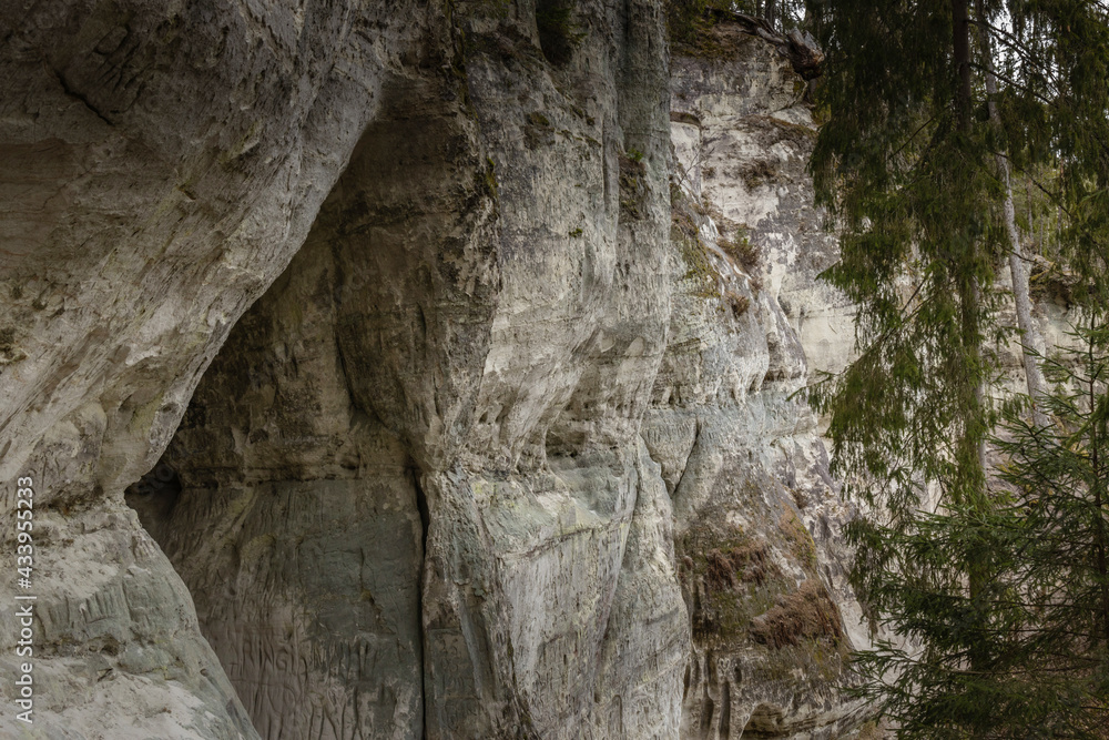 Sandstone cliffs of Sietiniezis on the shore of the river Gauja