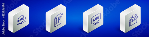 Set Isometric line Law, Document and pen, Location law and Jurors icon. Vector