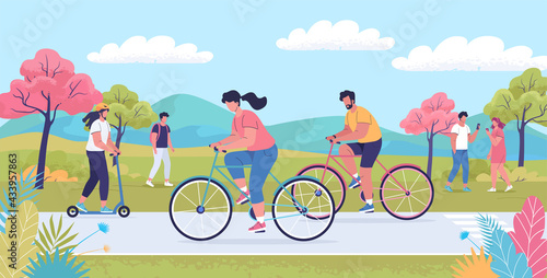 Young people resting in the city park vector illustration