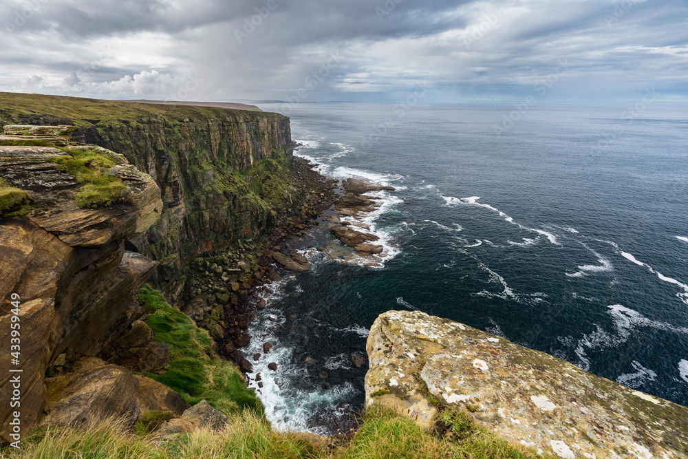 Scenic cliffs in Dunnet Head, in  on the north coast of Scotland, the most northerly point of the mainland of Great Britain.