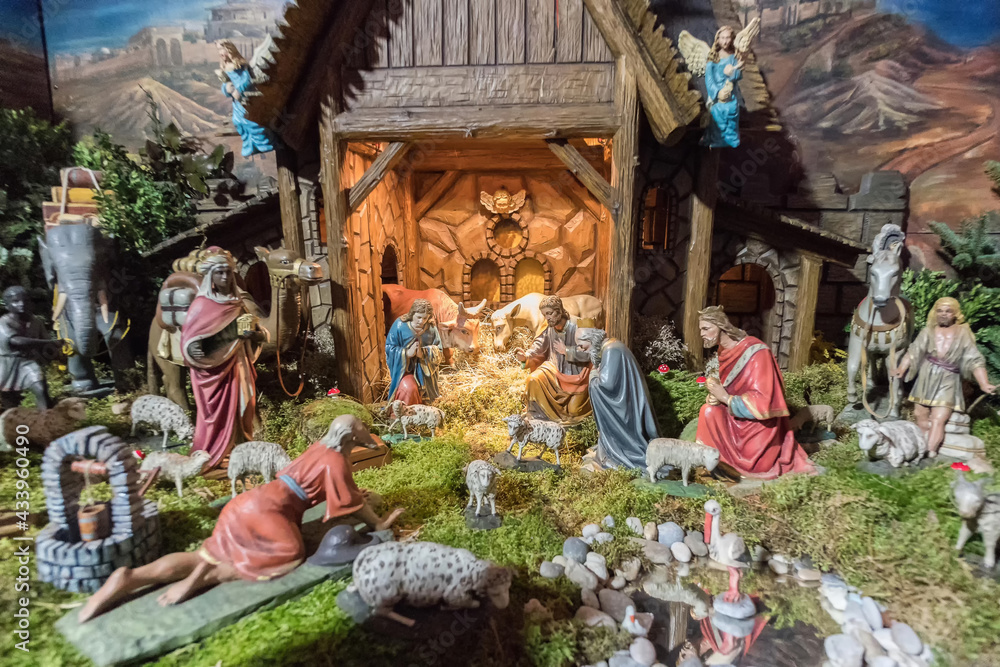 Poster Nativity scene of the birth of Jezus Christ the saviour in ...