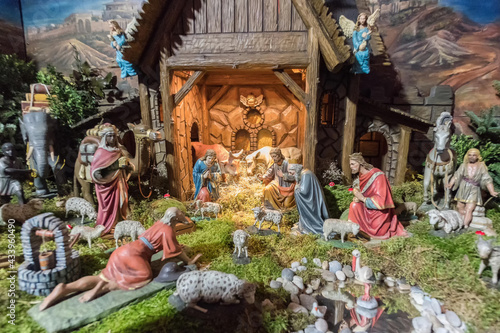 Принти на полотні Nativity scene of the birth of Jezus Christ the saviour in Bethlehem, with the Wise men from the east
