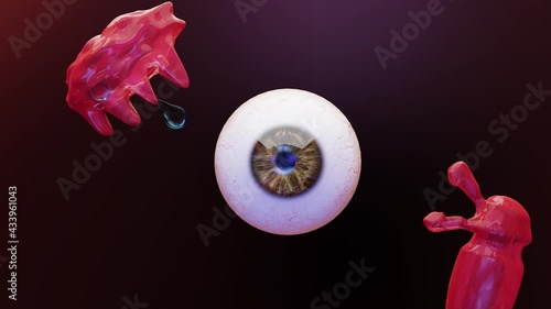 Animation of tear. A drop of the saline, watery fluid continually secreted by the lacrimal glands between the surface of the eye and the eyelid photo