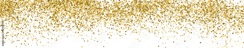 Gold Glitter Texture On White. Horizontal Long Banner For Site.Panoramic Celebratory Background. Golden Explosion Of Confetti. Vector Illustration, Eps 10. Gold Glitter Texture On White. Horizontal Long Banner For Site.Panoramic Celebratory Background. Golden Explosion Of Confetti. Vector Illustration, Eps 10.