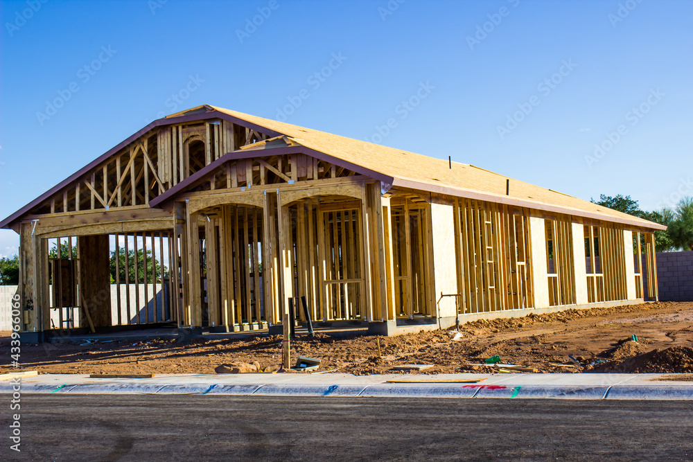 Framing & Sheathing Of New Home Under Construction Framing & Sheathing Of New Home Under Construction