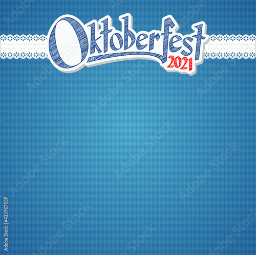 Oktoberfest 2021 background with blue-white checkered pattern