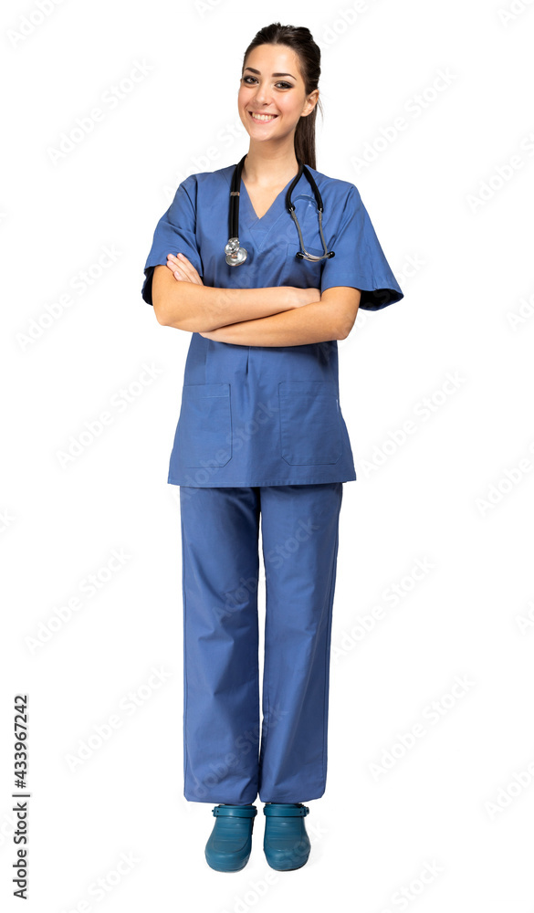 Nurse portrait isolated on white, full length Nurse portrait isolated on white, full length