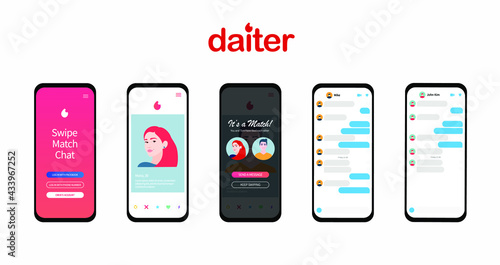 Online dating service application. Modern young people looking for a couple. Concept of social media, virtual relationship communication. Dating app design