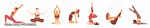 Fotografie, Obraz Young women in various poses practice yoga