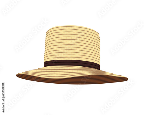 The Amish straw hat. Headdress with a wide brim. Vector illustration.