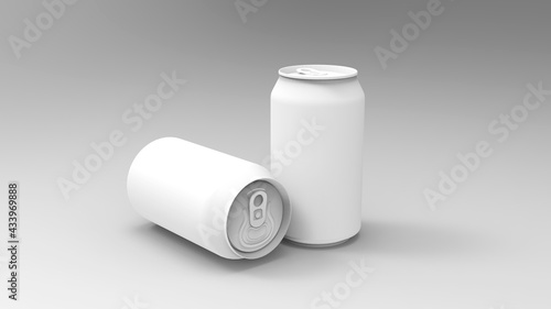 Aluminum beer or soda cans on a grey background. Modern design. Backgrounds for kitchen interior. 3d rendering