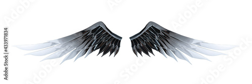Metal silver angel wing. Isolated and clipping path