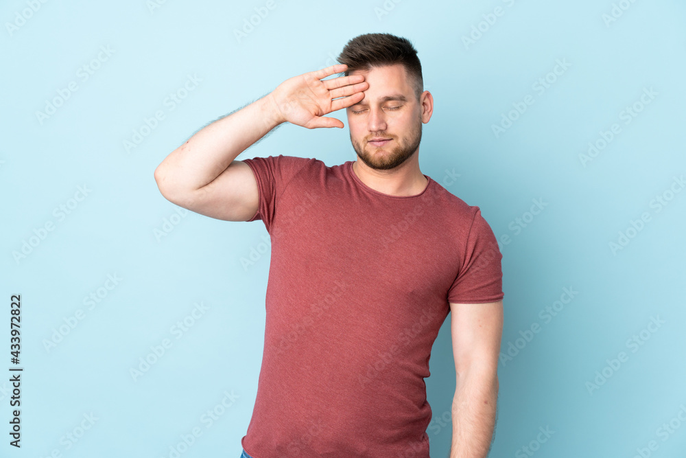 Russian handsome man over isolated background with tired and sick expression Russian handsome man over isolated background with tired and sick expression