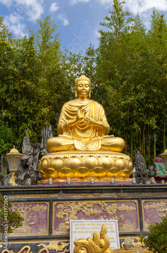 Statue of the representation of Buddha Shakyamuni of the Vietnamese Buddhist temple in Sainte-Foy-lès-Lyon France