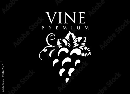 Vector logo drawn by hand. Bunch of grapes for making wine