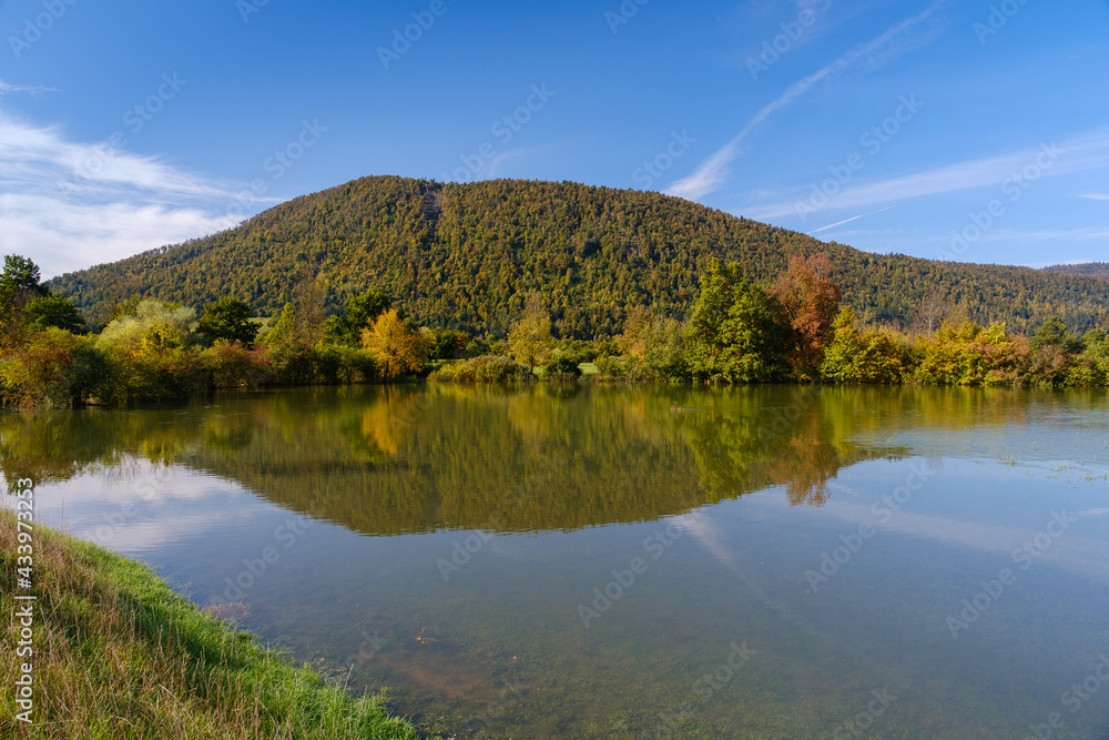 Flooded Planina plain in autumn in Slovenia Flooded Planina plain in autumn in Slovenia