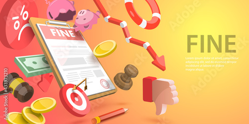 3D Vector Conceptual Illustration of Fine Document, Administrative Monetary Penalty