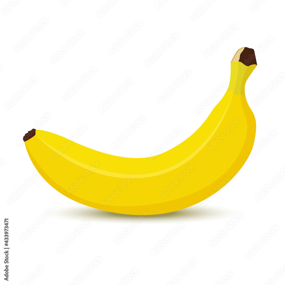 Banana icon isolated on white background. Whole banana fruit. Flat style vector illustration.