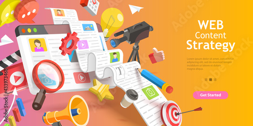 3D Vector Conceptual Illustration of Contect Creating Strategy, Digital Marketing Campaign