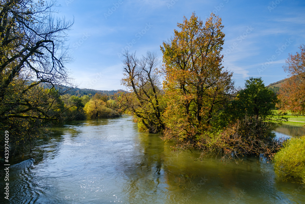 Flooded Planina plain in autumn in Slovenia Flooded Planina plain in autumn in Slovenia