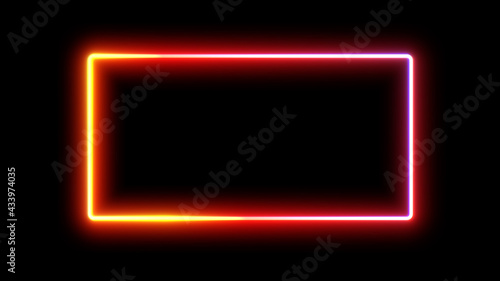 Neon frame.Glowing rectangle on black background.Geometric glow outline shape or laser glowing lines. Illustration.
