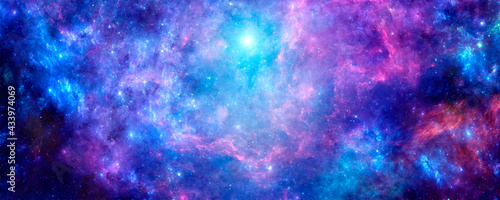 Foto Bright purple cosmic background with nebula and stardust