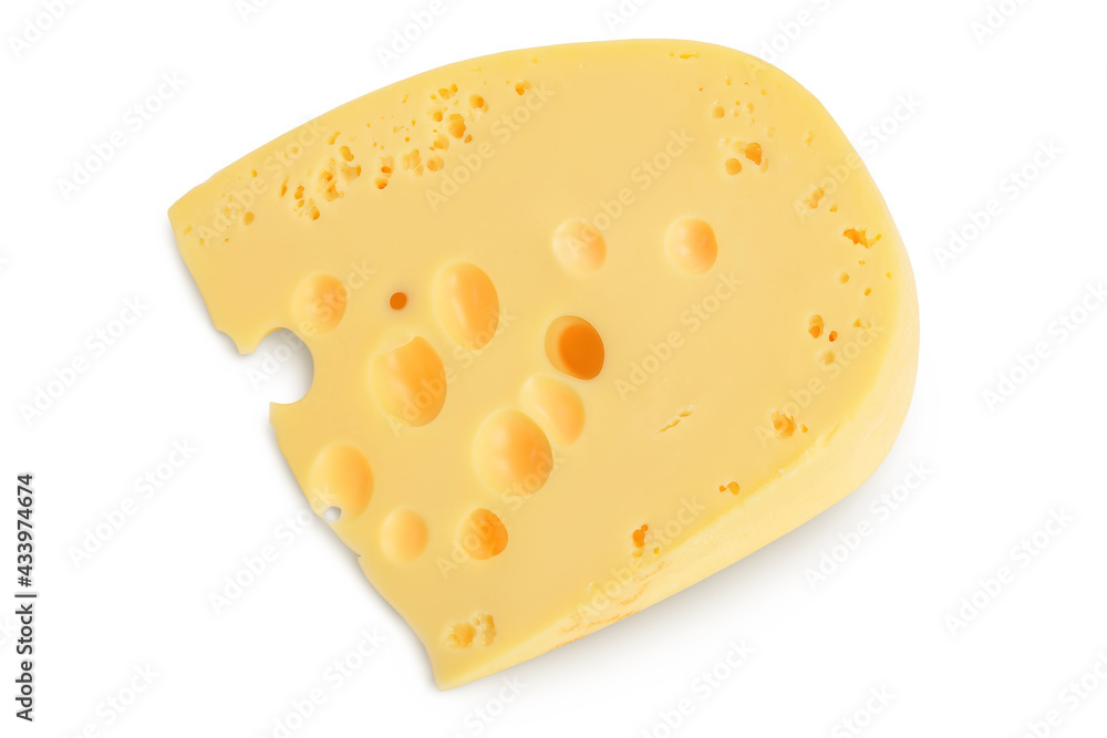 piece of cheese isolated on white background with clipping path. Top view. Flat lay piece of cheese isolated on white background with clipping path. Top view. Flat lay