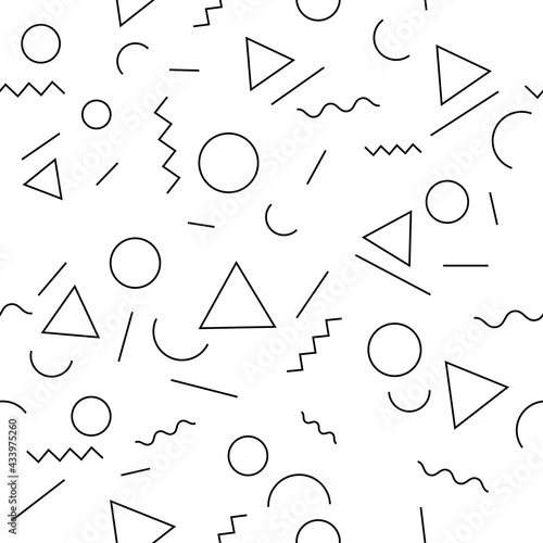 White memphis wallpaper. Seamless and vector memphis pattern.