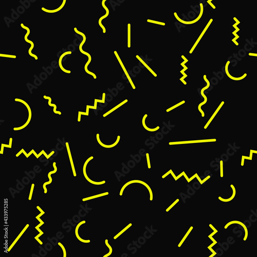 Yellow memphis wallpaper. Seamless and vector memphis pattern.