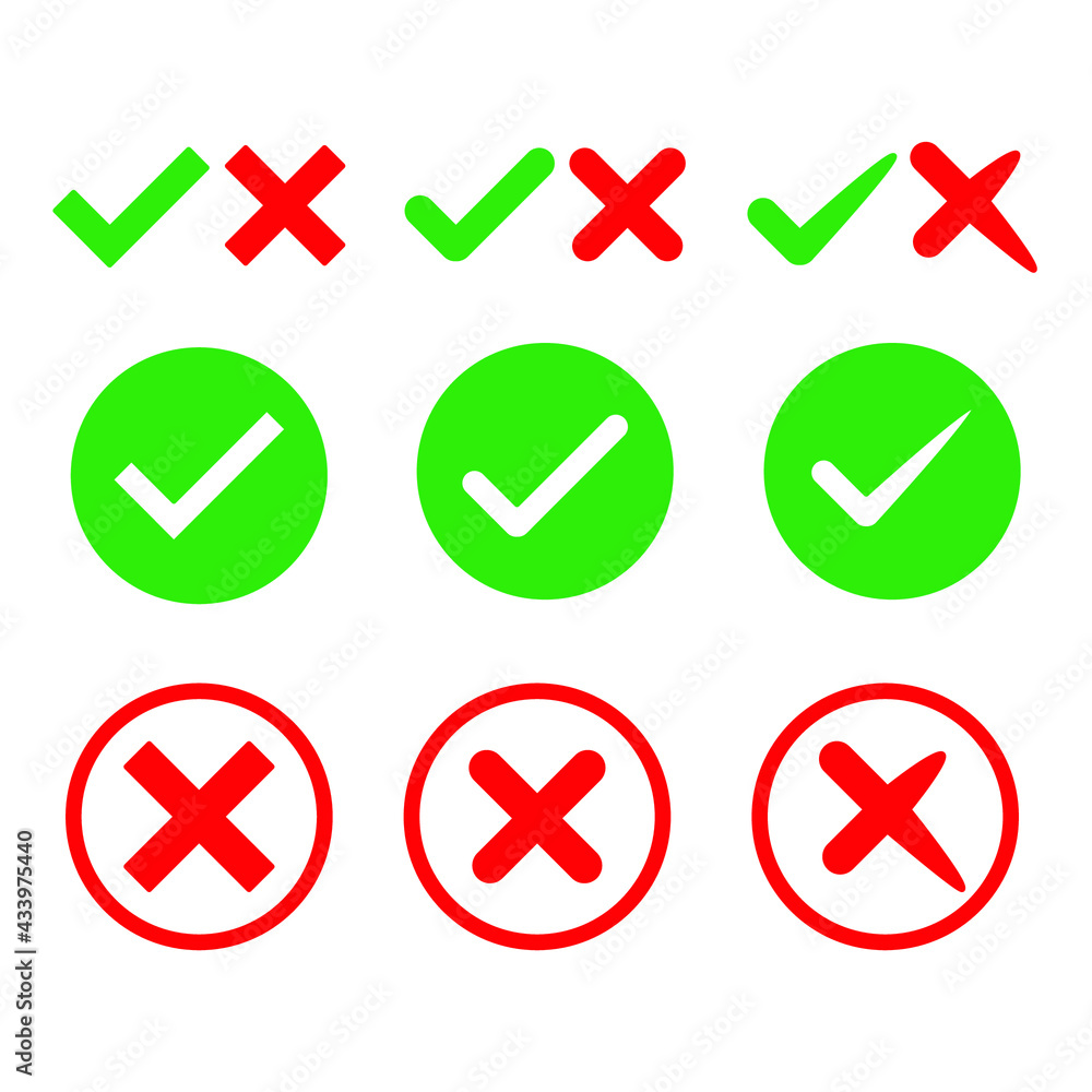 green check marks and red crosses icons set. green check marks and red crosses pack symbol vector elements for infographic web. green check marks and red crosses icons set. green check marks and red crosses pack symbol vector elements for infographic web.