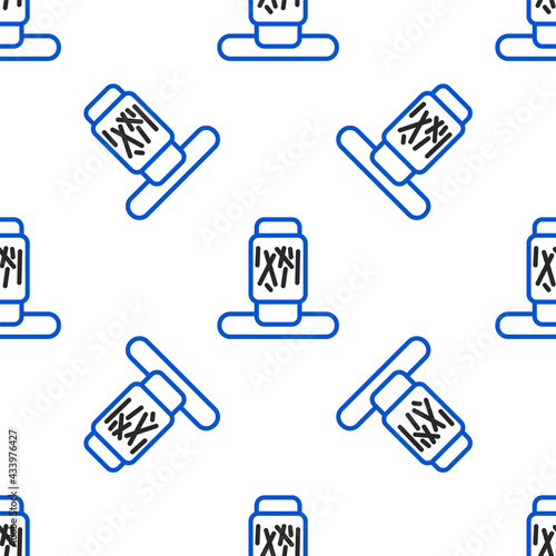 Line Cat scratching post with toy icon isolated seamless pattern on white background. Colorful outline concept. Vector