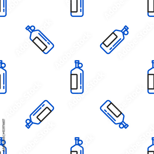 Line Aqualung icon isolated seamless pattern on white background. Oxygen tank for diver. Diving equipment. Extreme sport. Diving underwater equipment. Colorful outline concept. Vector