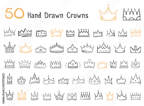 50 Hand drawn doodle crowns, king or queen crowns